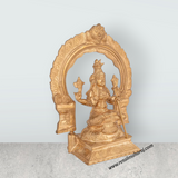 Kamakshi Sitting on Base with Arch Murti - 8.5 x 6.5 Inches | Panchaloha Idol / Kamatchi Amman Statue for Pooja - Retail Maharaj