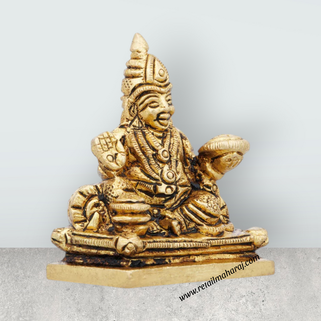 Kuber Murti - 2 x 1.5 Inches | Antique Brass Idol/ Kubera God Statue for Pooja/ 160 Gms Approx - Retail Maharaj