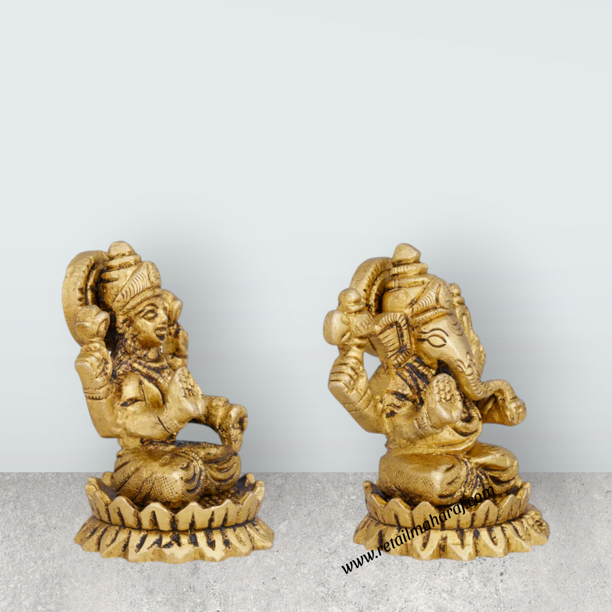 Laxmi Ganesh Murti - 2.5 x 1.5 Inches | Lakshmi Ganesha Idol/ Antique Brass Idol for Pooja/ 365 Gms Approx - Retail Maharaj