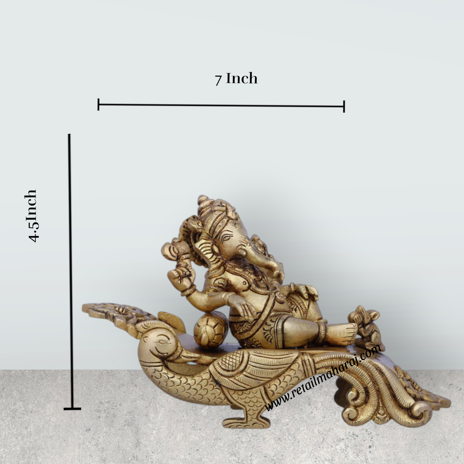 Ganesh Murti Sitting Peacock Sinhasan - 4.5 x 7 Inches | Antique Brass Idol/ Ganapati Idol for Pooja/ 1.280 Kgs - Retail Maharaj