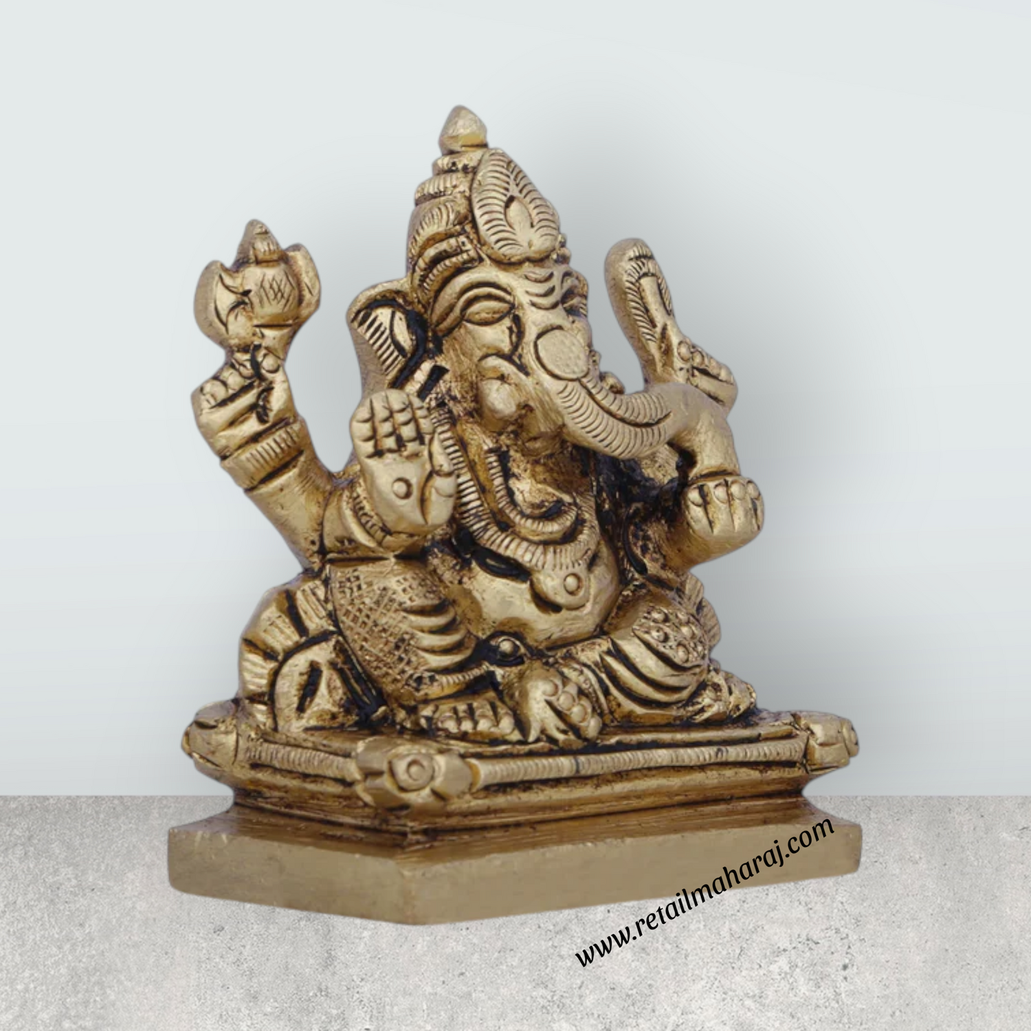 Ganesh Murti - 2 x 2 Inches | Antique Brass Idol/ Ganapati Idol for Pooja/ 190 Gms Approx - Retail Maharaj