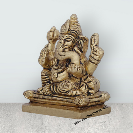 Ganesh Murti - 2 x 2 Inches | Antique Brass Idol/ Ganapati Idol for Pooja/ 190 Gms Approx - Retail Maharaj