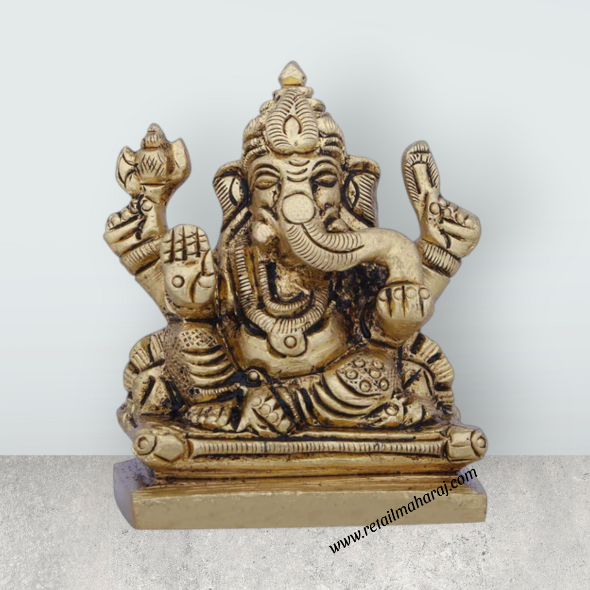 Ganesh Murti - 2 x 2 Inches | Antique Brass Idol/ Ganapati Idol for Pooja/ 190 Gms Approx - Retail Maharaj