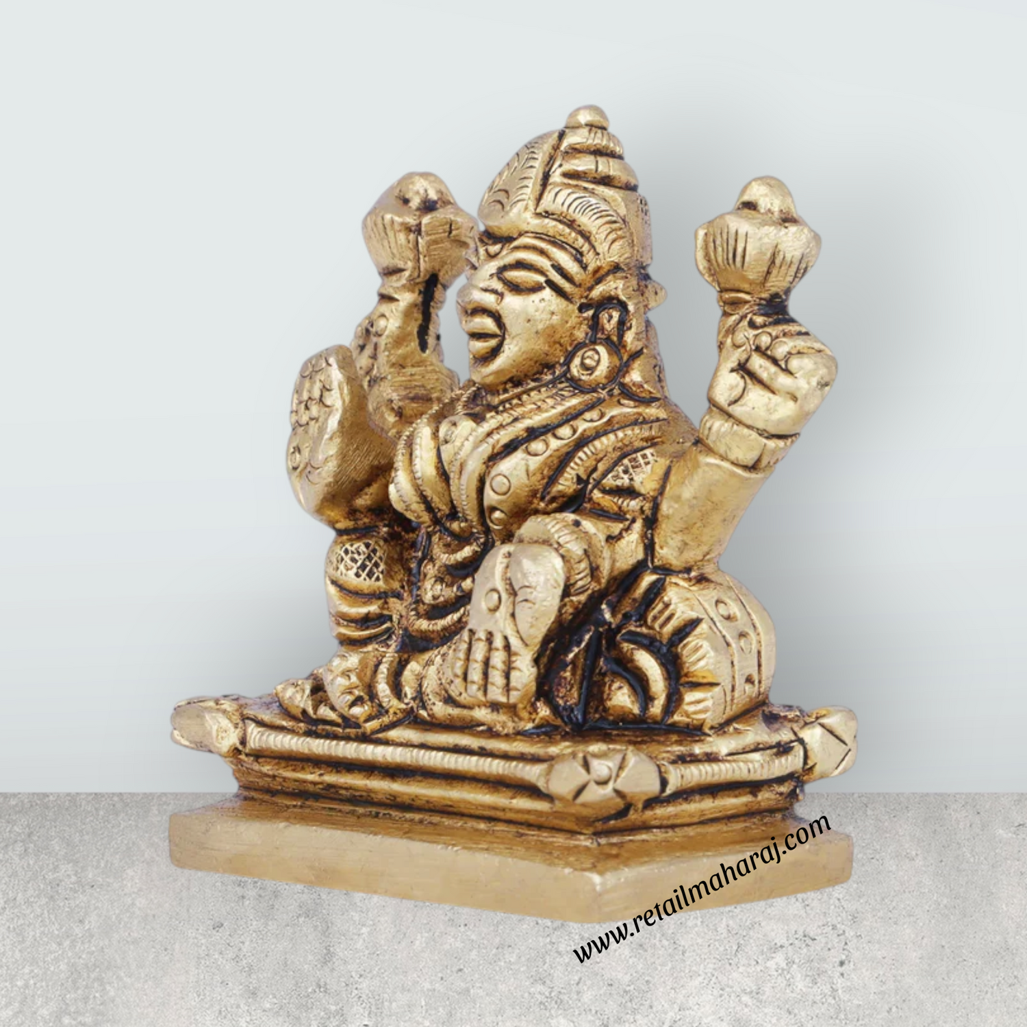 Laxmi Idol - 2 x 2 Inches | Antique Brass Idol/ Lakshmi Idol/ Lakshmi Murti for Pooja/ 190 Gms Approx - Retail Maharaj
