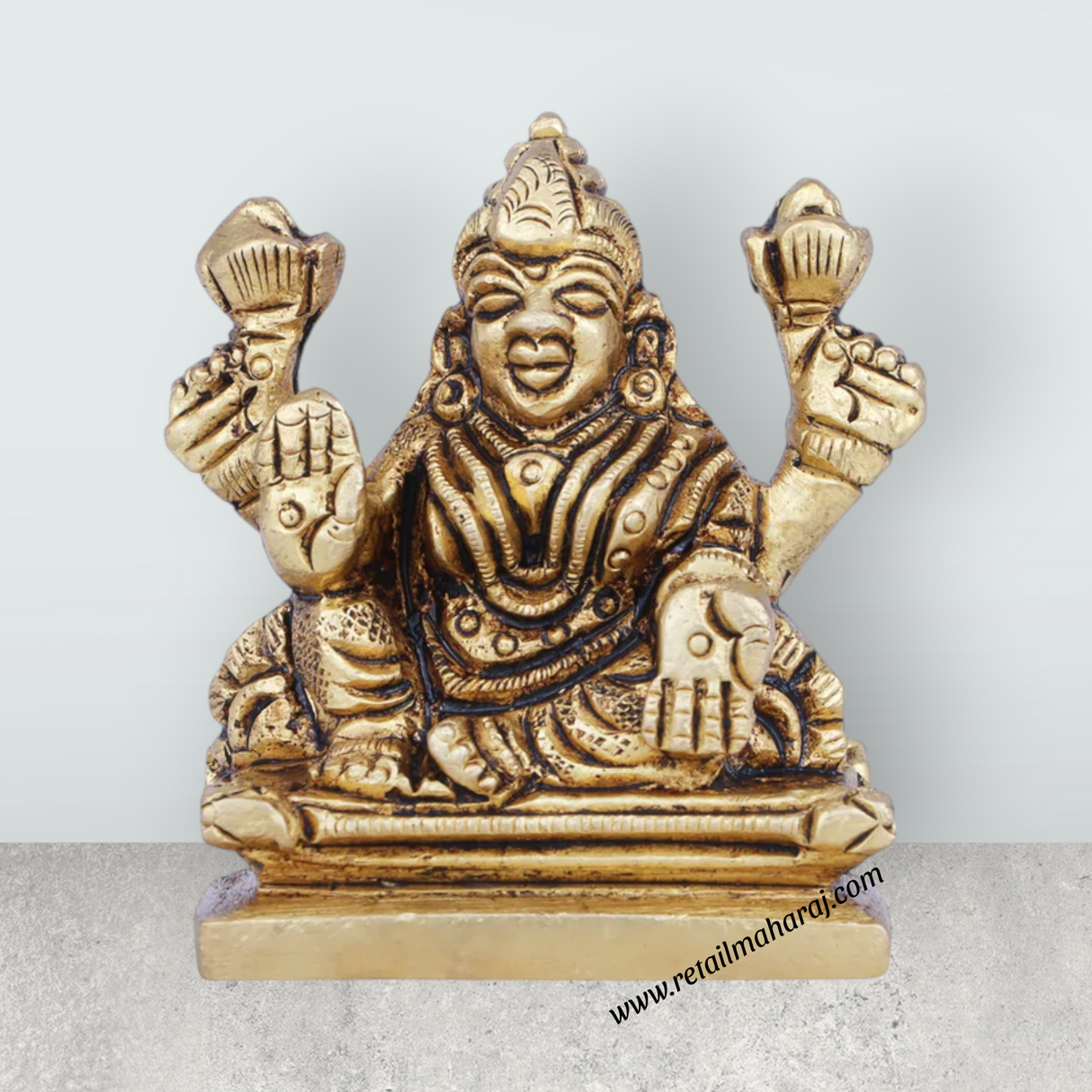 Laxmi Idol - 2 x 2 Inches | Antique Brass Idol/ Lakshmi Idol/ Lakshmi Murti for Pooja/ 190 Gms Approx - Retail Maharaj