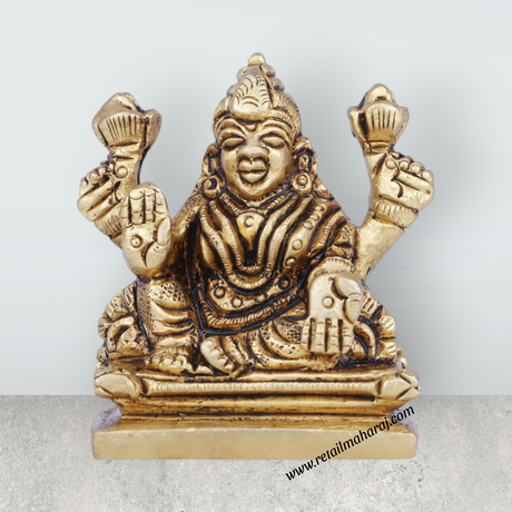 Laxmi Idol - 2 x 2 Inches | Antique Brass Idol/ Lakshmi Idol/ Lakshmi Murti for Pooja/ 190 Gms Approx - Retail Maharaj