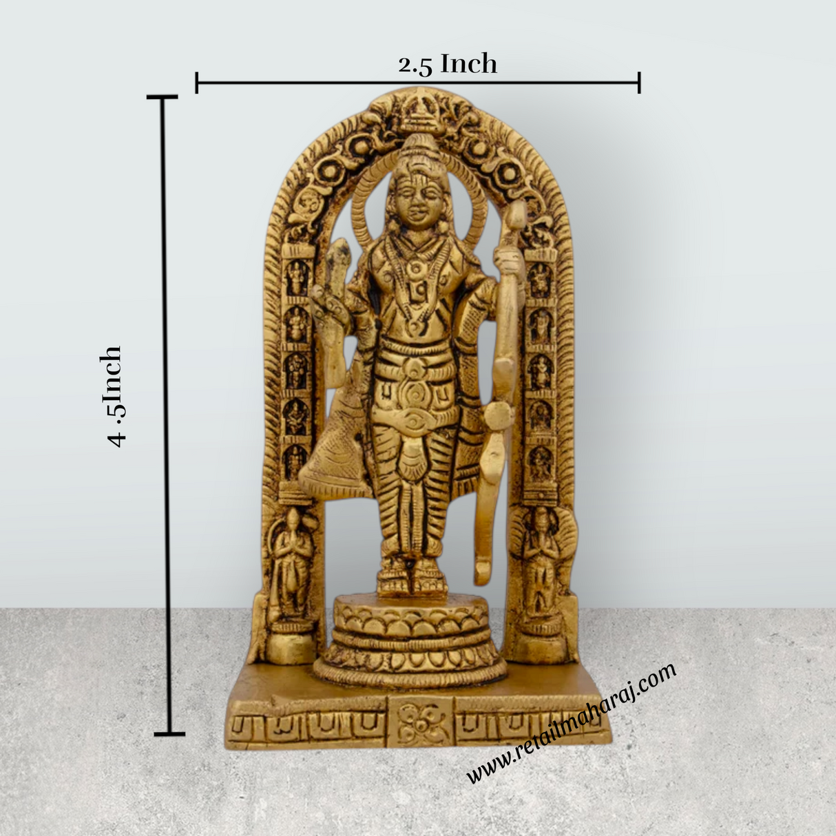 Ayodhya Rama Idol - 4.5 x 2.5 Inches | Antique Brass Idol/ Ayodhya Ramar Statue for Pooja/ 375 Gms Approx - Retail Maharaj