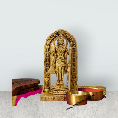 Ayodhya Rama Idol - 4.5 x 2.5 Inches | Antique Brass Idol/ Ayodhya Ramar Statue for Pooja/ 375 Gms Approx - Retail Maharaj