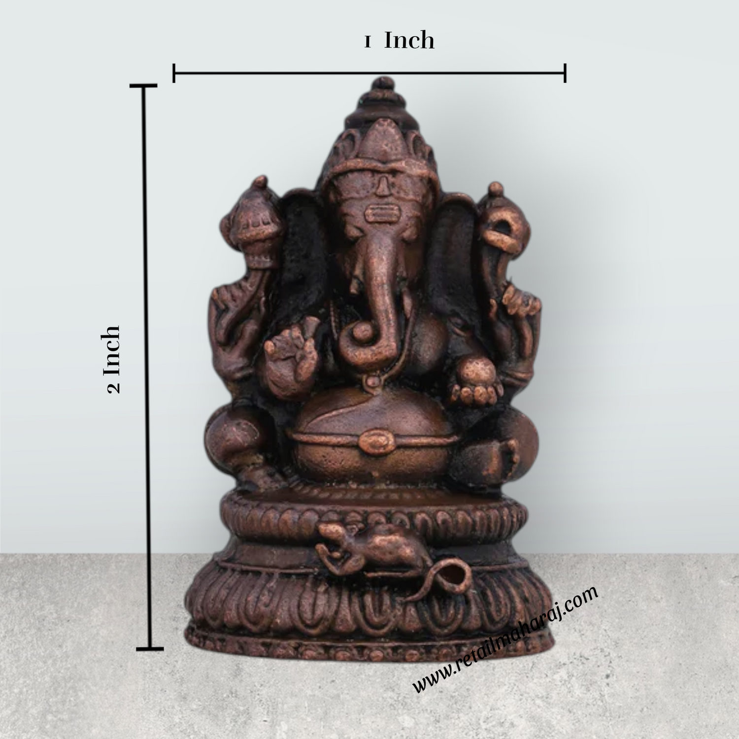 Ganesh Murti Sitting On Base - 2 x 1 Inches | Copper Idol/ Ganpati Murti/ Ganesha Statue for Pooja - Retail Maharaj