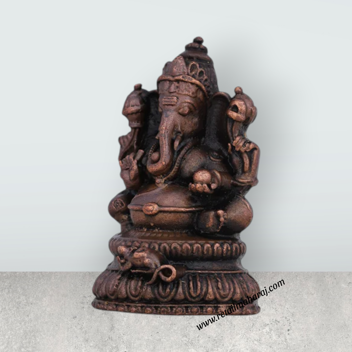 Ganesh Murti Sitting On Base - 2 x 1 Inches | Copper Idol/ Ganpati Murti/ Ganesha Statue for Pooja - Retail Maharaj