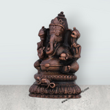 Ganesh Murti Sitting On Base - 2 x 1 Inches | Copper Idol/ Ganpati Murti/ Ganesha Statue for Pooja - Retail Maharaj