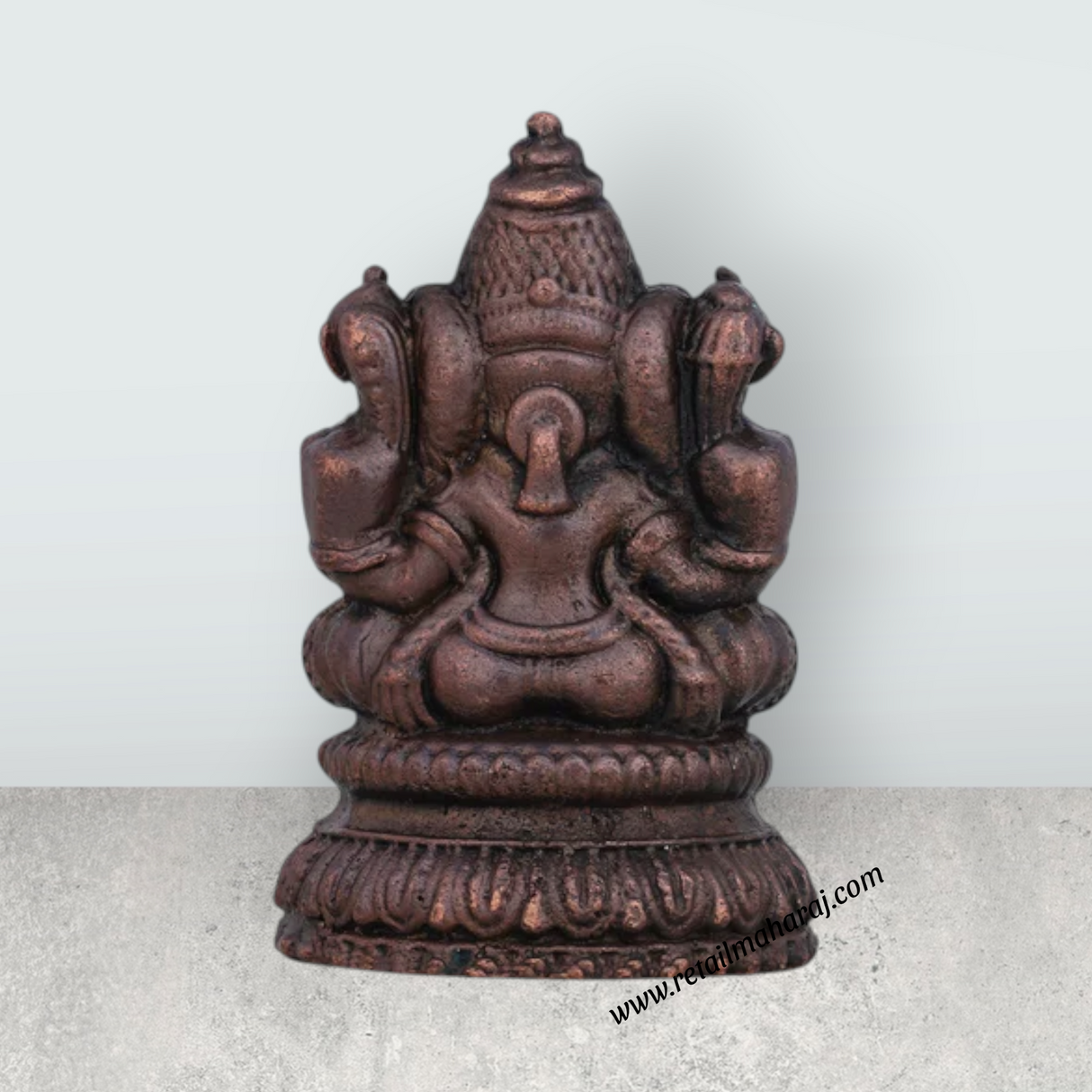 Ganesh Murti Sitting On Base - 2 x 1 Inches | Copper Idol/ Ganpati Murti/ Ganesha Statue for Pooja - Retail Maharaj