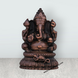 Ganesh Murti Sitting On Base - 2 x 1 Inches | Copper Idol/ Ganpati Murti/ Ganesha Statue for Pooja - Retail Maharaj