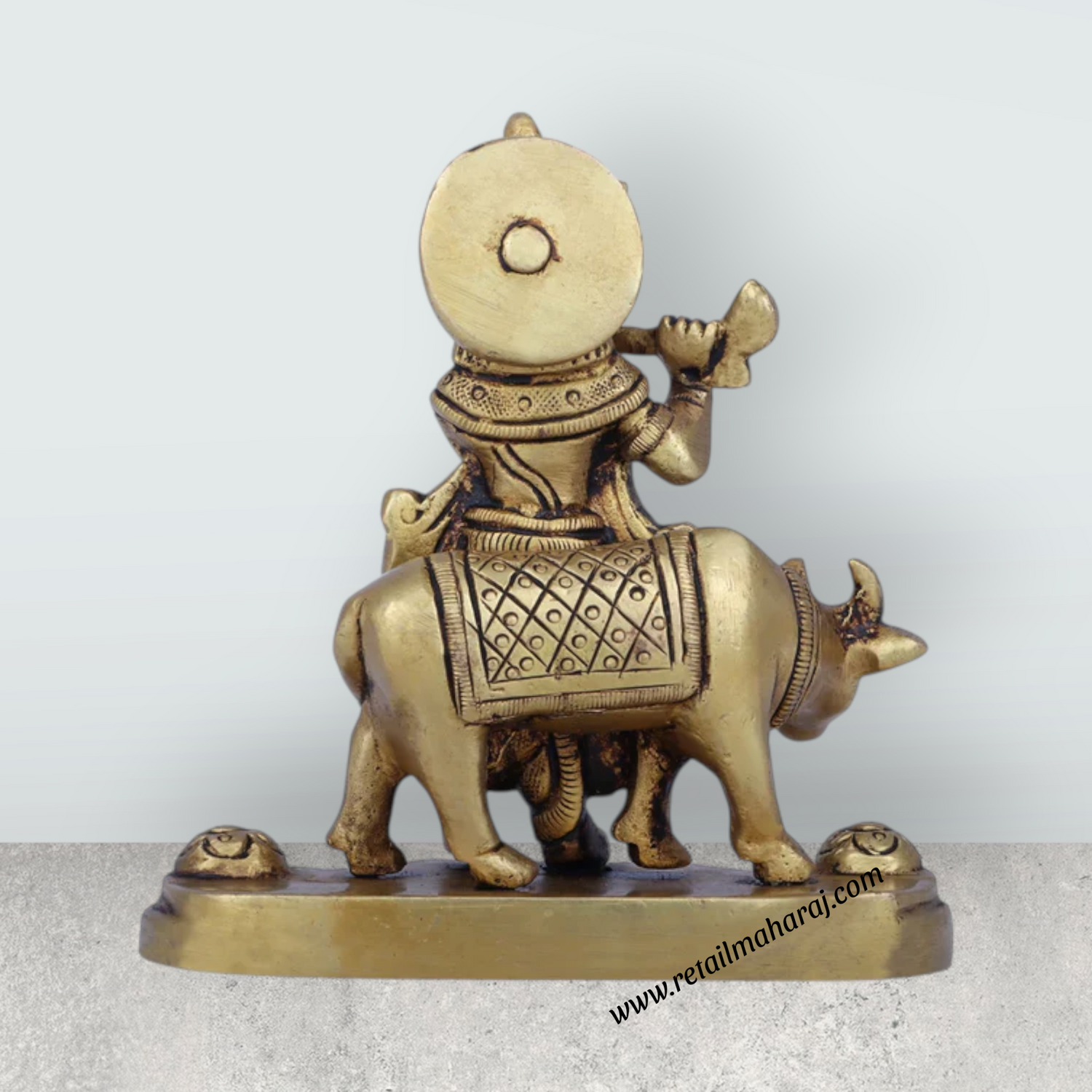 Krishna Murti With Cow - 4.5 x 4 Inches | Antique Brass Idol/ Standing Krishna Idol for Pooja/ 575 Gms Approx