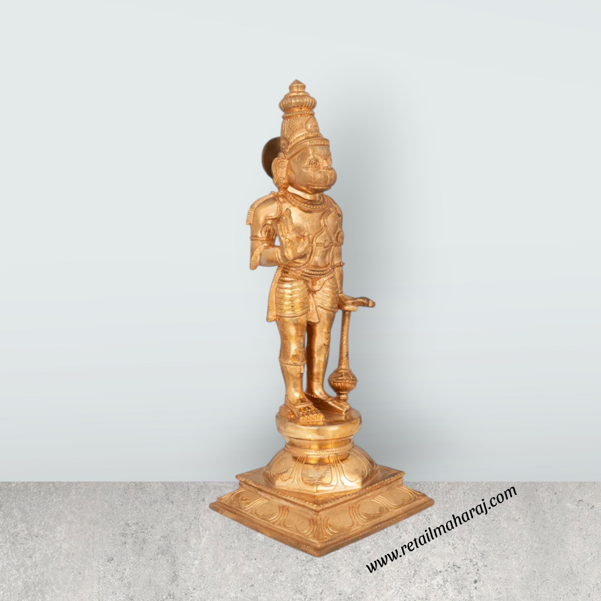 Hanuman Standing On Base Murti - 15 x 6 Inches | Panchaloha Idol / Anjaneya Statue For Pooja & Worship - Retail Maharaj