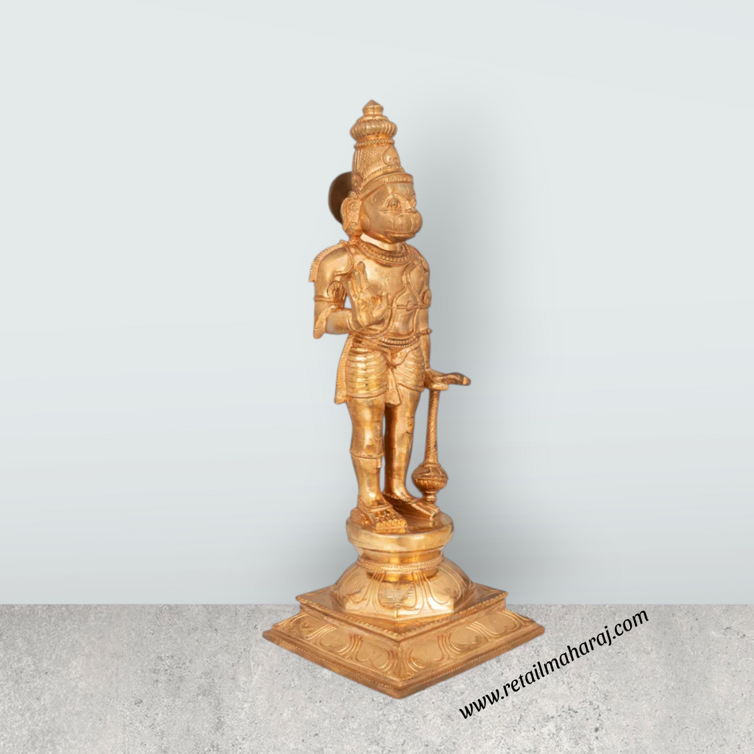 Hanuman Standing On Base Murti - 15 x 6 Inches | Panchaloha Idol / Anjaneya Statue For Pooja & Worship - Retail Maharaj