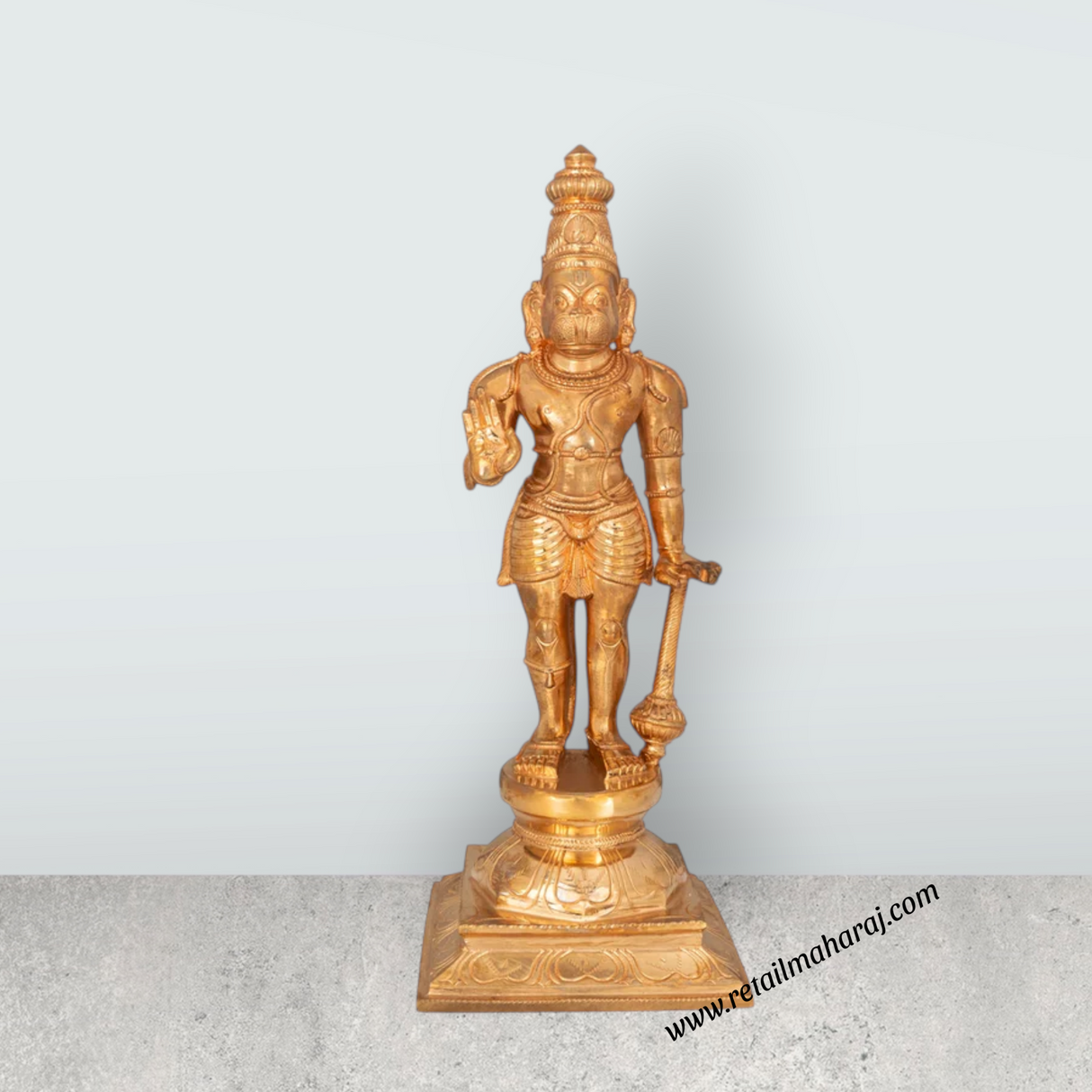 Hanuman Standing On Base Murti - 15 x 6 Inches | Panchaloha Idol / Anjaneya Statue For Pooja & Worship - Retail Maharaj