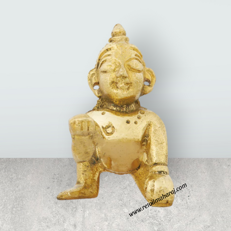 Crawling Krishna Murti - 1.5 X 1 Inches | Brass Krishna Idol/ Krishna Statue/ Laddu Gopal Murti For Worship - Retail Maharaj