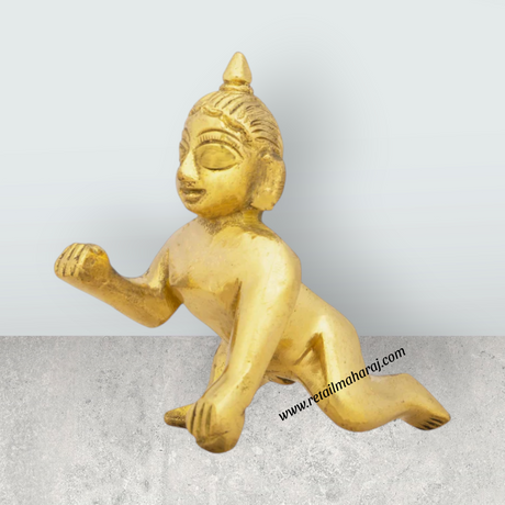 Crawling Krishna Murti - 1.5 X 1 Inches | Brass Krishna Idol/ Krishna Statue/ Laddu Gopal Murti For Worship - Retail Maharaj