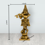 Krishna Murti With Flute Standing On Base – 5 X 2 Inches | Krishna Idol/ Antique Brass Idol For Worship - Retail Maharaj