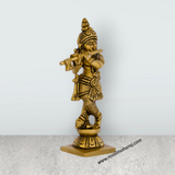 Krishna Murti With Flute Standing On Base – 5 X 2 Inches | Krishna Idol/ Antique Brass Idol For Worship - Retail Maharaj