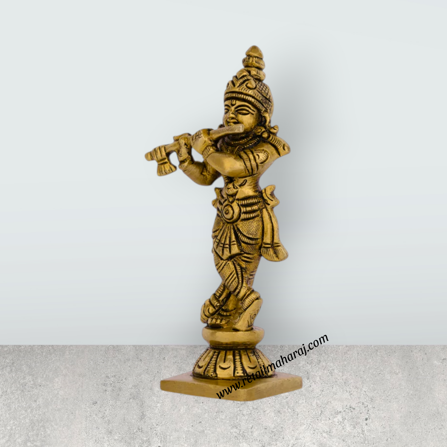 Krishna Murti With Flute Standing On Base – 5 X 2 Inches | Krishna Idol/ Antique Brass Idol For Worship - Retail Maharaj