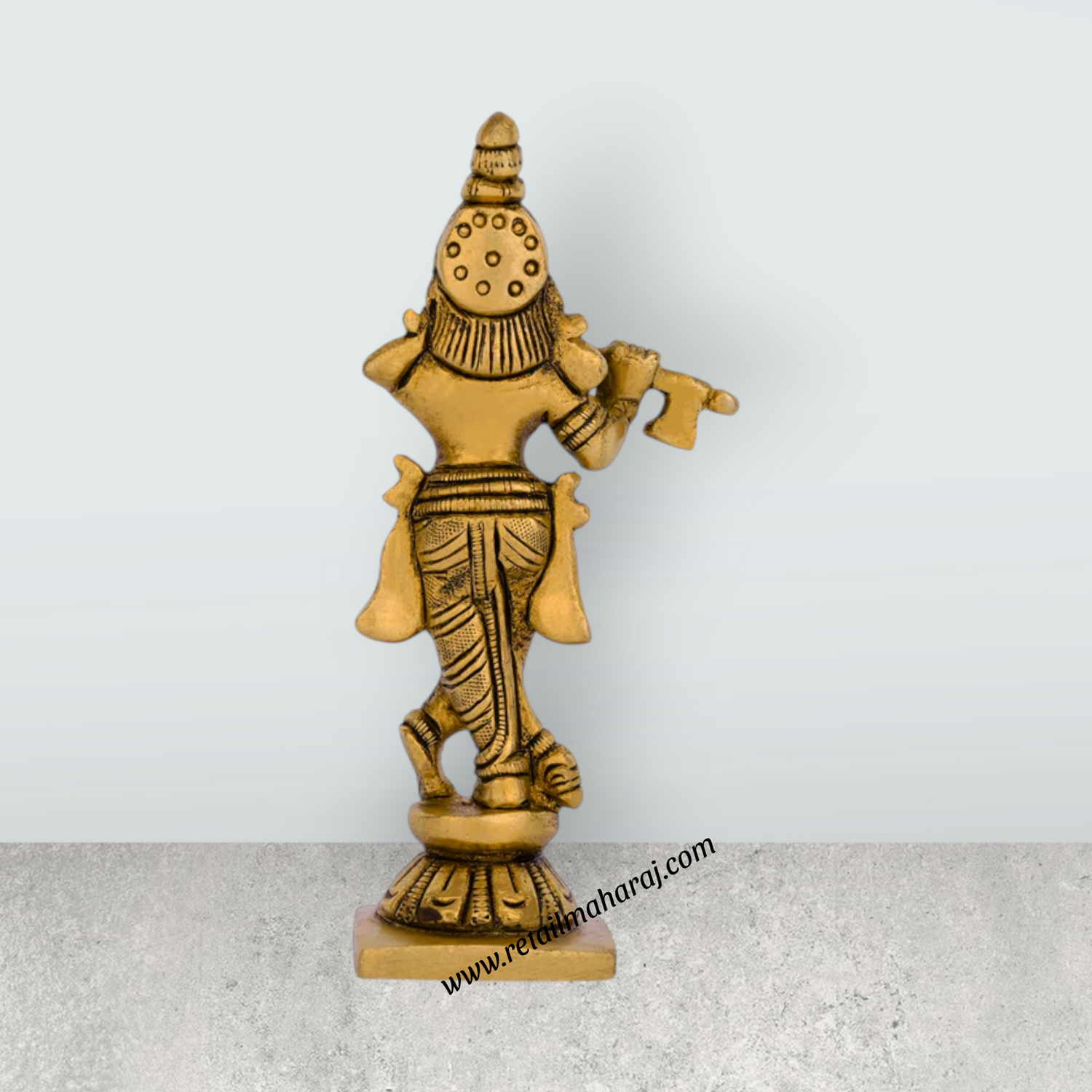 Krishna Murti With Flute Standing On Base – 5 X 2 Inches | Krishna Idol/ Antique Brass Idol For Worship - Retail Maharaj
