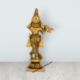Krishna Murti With Flute Standing On Base – 5 X 2 Inches | Krishna Idol/ Antique Brass Idol For Worship - Retail Maharaj