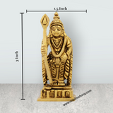 Murugan Statue Standing On Base - 3 x 1.5 Inches | Antique Brass Idol/ Kartikeya Statue for Pooja - Retail Maharaj