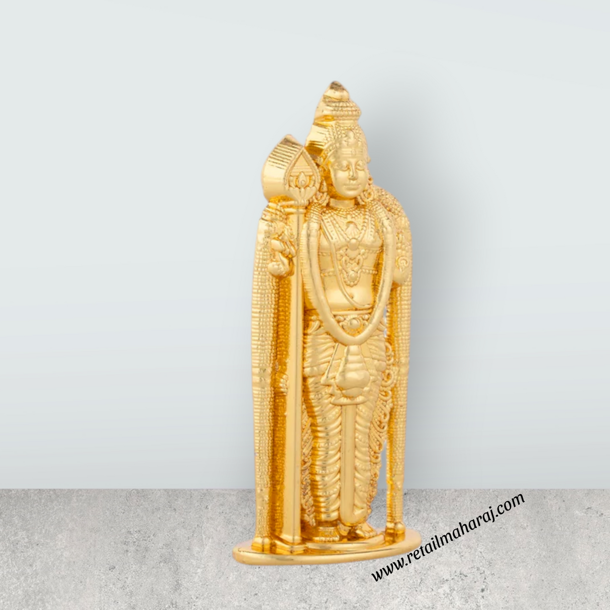 Malaysia Murugan Statue - 3.5 x 1.5 Inches | Metal Standing Kartikeya Statue/ Gold Polish Murugan Silai for Pooja - Retail Maharaj