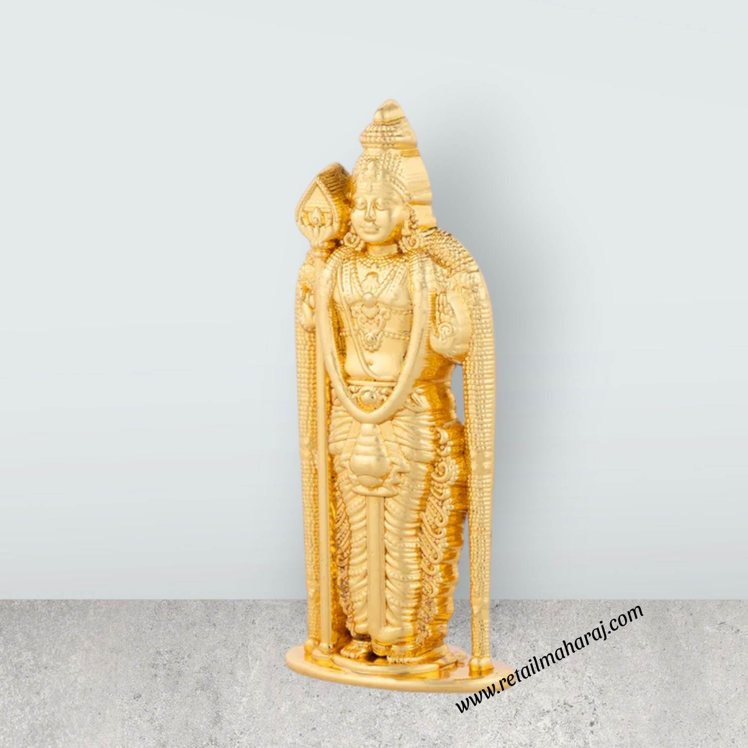Malaysia Murugan Statue - 3.5 x 1.5 Inches | Metal Standing Kartikeya Statue/ Gold Polish Murugan Silai for Pooja - Retail Maharaj