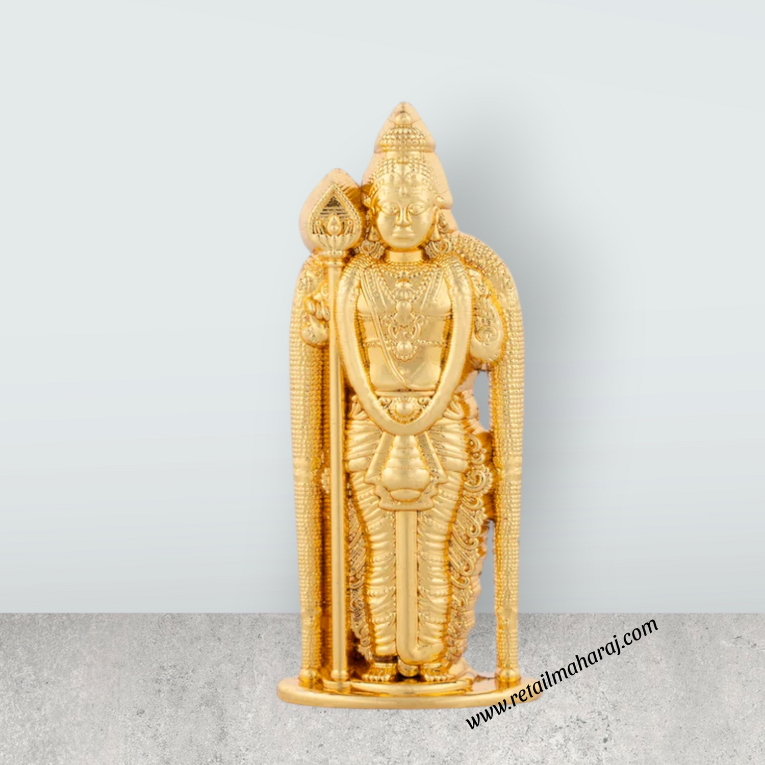 Malaysia Murugan Statue - 3.5 x 1.5 Inches | Metal Standing Kartikeya Statue/ Gold Polish Murugan Silai for Pooja - Retail Maharaj