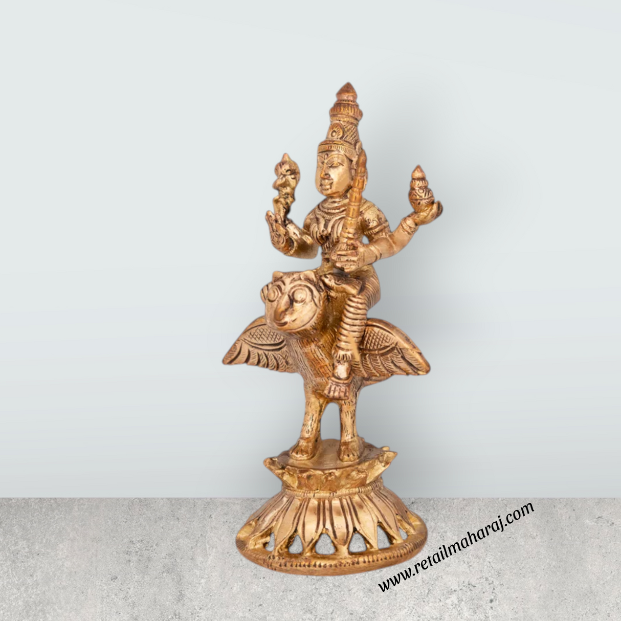 Lakshmi Sitting On Owl Base Murti - 5.5 x 3 Inches | Panchaloha Idol / Lakshmi Statue For Pooja - Retail Maharaj
