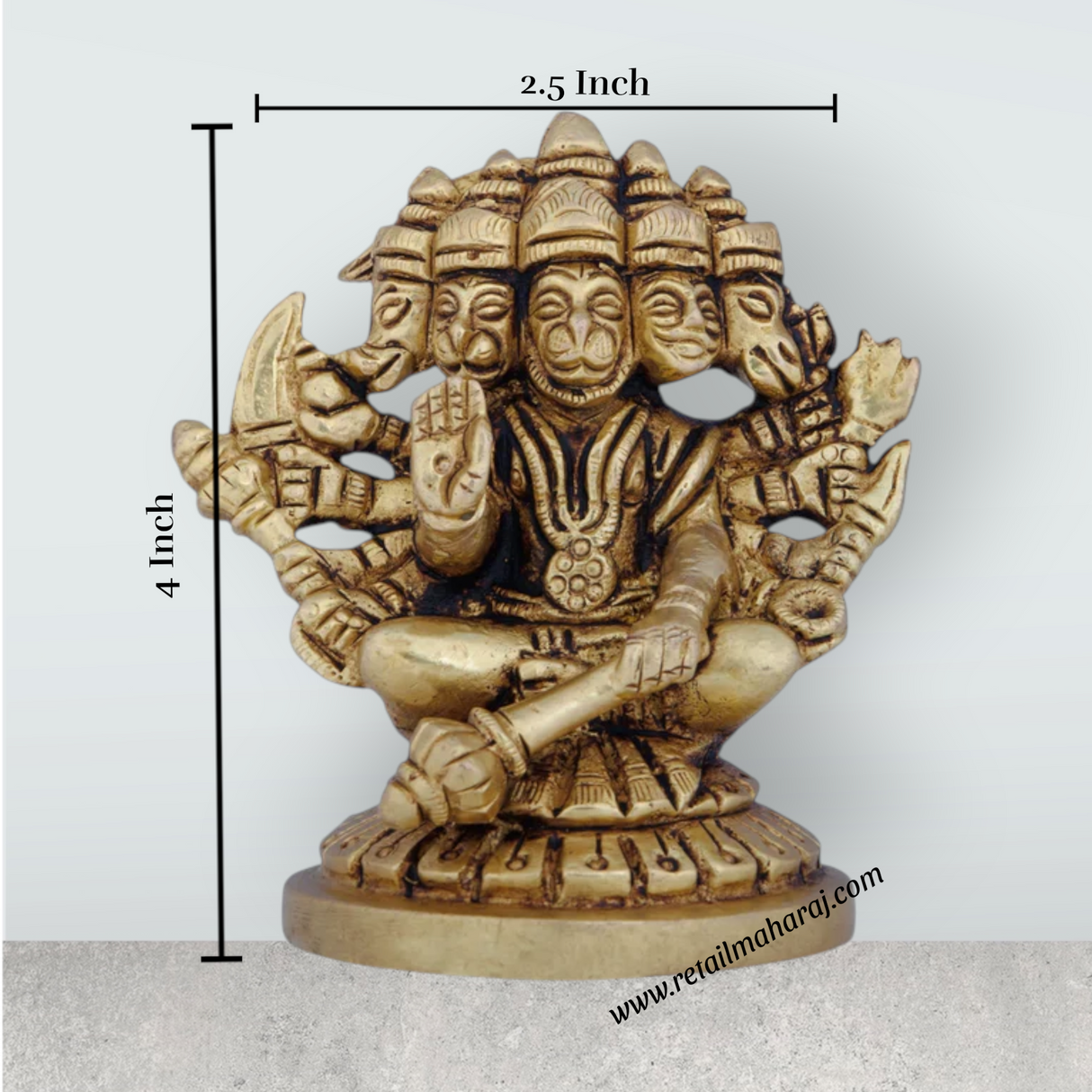Panchmukhi Hanuman Murti - 3 x 3 Inches | Antique Brass Idol/ Panchmukhi Hanuman Statue for Pooja/ 400 Gms - Retail Maharaj