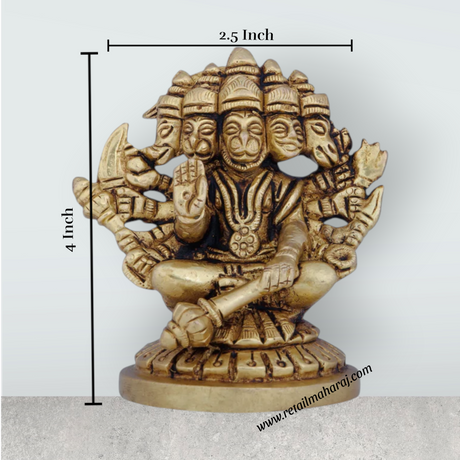 Panchmukhi Hanuman Murti - 3 x 3 Inches | Antique Brass Idol/ Panchmukhi Hanuman Statue for Pooja/ 400 Gms - Retail Maharaj