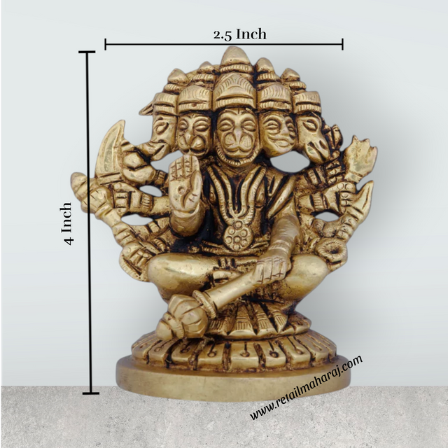 Panchmukhi Hanuman Murti - 3 x 3 Inches | Antique Brass Idol/ Panchmukhi Hanuman Statue for Pooja/ 400 Gms - Retail Maharaj