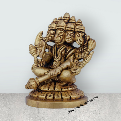 Panchmukhi Hanuman Murti - 3 x 3 Inches | Antique Brass Idol/ Panchmukhi Hanuman Statue for Pooja/ 400 Gms - Retail Maharaj