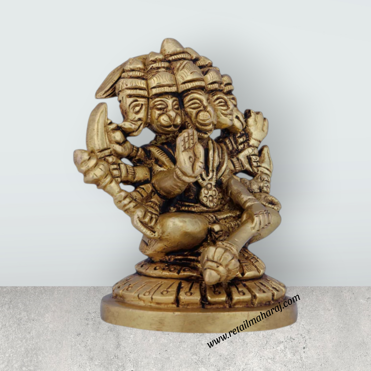 Panchmukhi Hanuman Murti - 3 x 3 Inches | Antique Brass Idol/ Panchmukhi Hanuman Statue for Pooja/ 400 Gms - Retail Maharaj