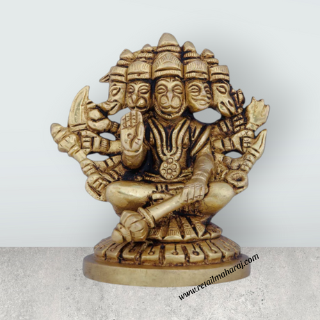Panchmukhi Hanuman Murti - 3 x 3 Inches | Antique Brass Idol/ Panchmukhi Hanuman Statue for Pooja/ 400 Gms - Retail Maharaj