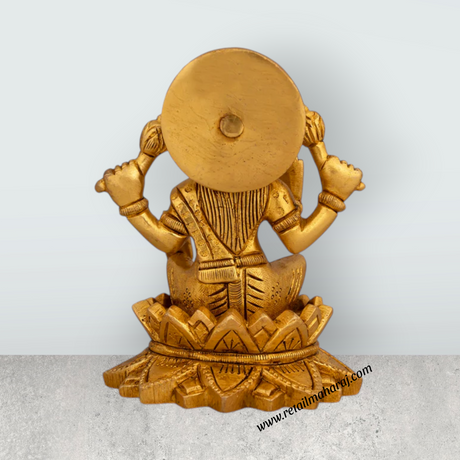 Lakshmi Idol Sitting On Lotus - 4.5 x 3.5 Inches | Antique Brass Idol/ Laxmi Idol for Pooja/ 865 Gms Approx - Retail Maharaj