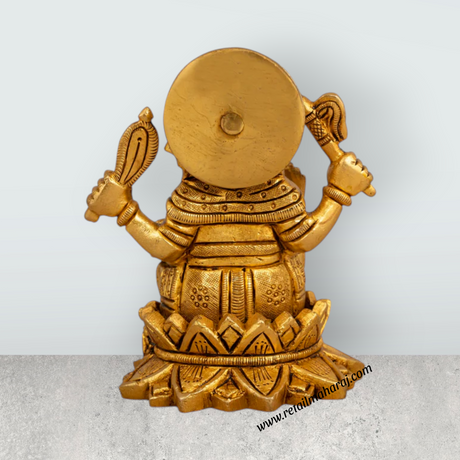 Ganesh Murti Sitting On Lotus - 4.5 x 4 Inches | Antique Brass Idol/ Ganpati Murti for Pooja/ 1.005 Kgs Approx - Retail Maharaj
