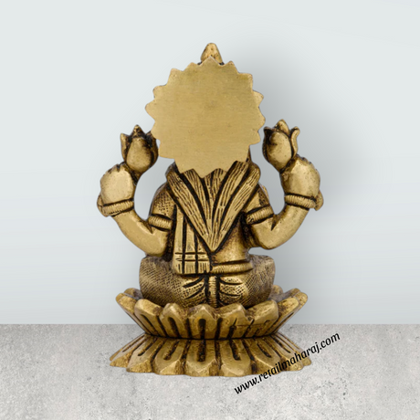 Lakshmi Idol Sitting On Lotus - 3 x 2 Inches | Antique Brass Idol/ Laxmi Murti for Pooja/ 290 Gms Approx - Retail Maharaj