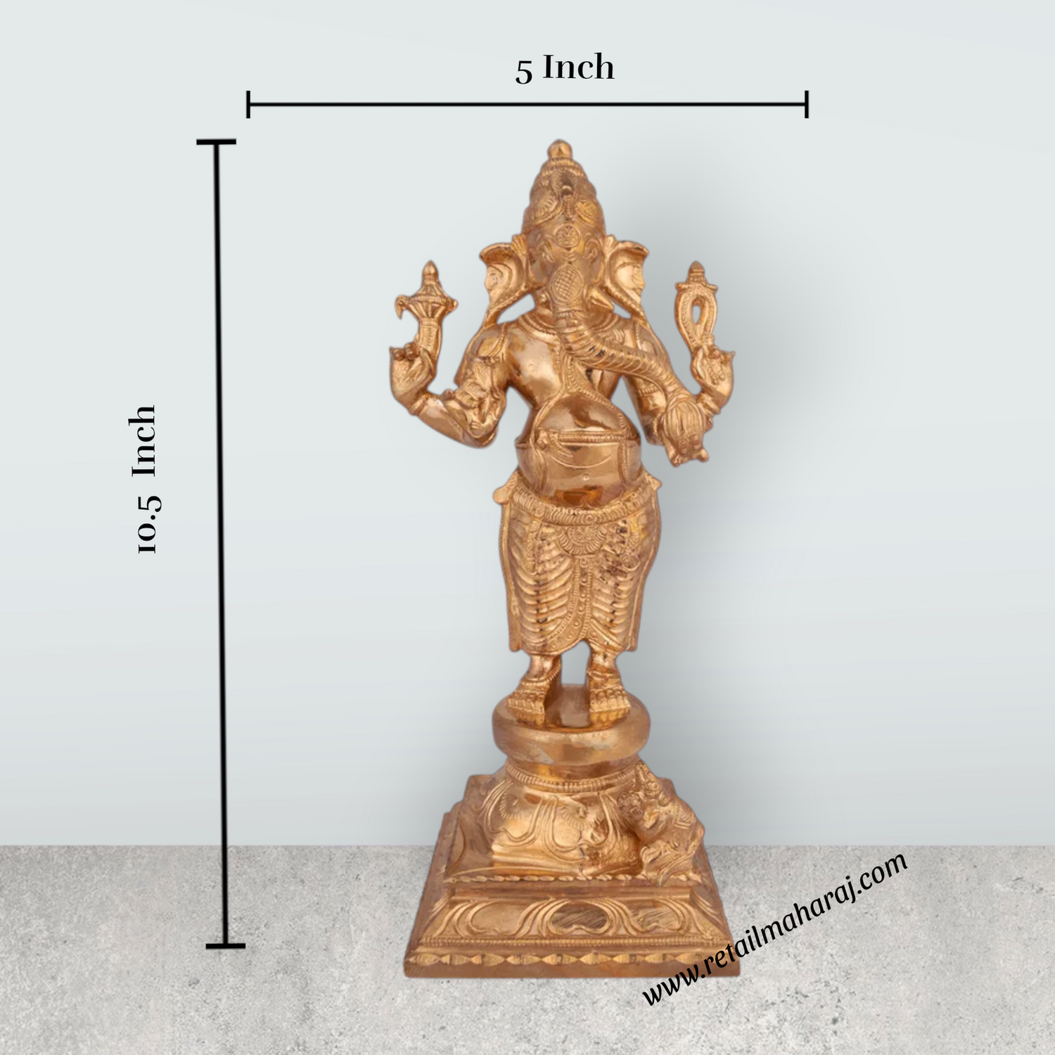 Ganesha Standing On Base Murti - 10.5 x 5 Inches | Panchaloha Idol/ Ganapathi Statue Decor for Home & Pooja - Retail Maharaj