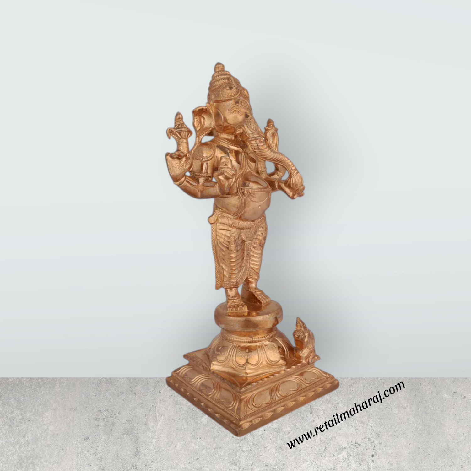 Ganesha Standing On Base Murti - 10.5 x 5 Inches | Panchaloha Idol/ Ganapathi Statue Decor for Home & Pooja - Retail Maharaj