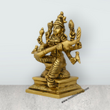 Raja Matangi Devi Murti Sitting On Base - 5 x 4 Inches | Antique Brass Idol/ Matangi Murti for Pooja