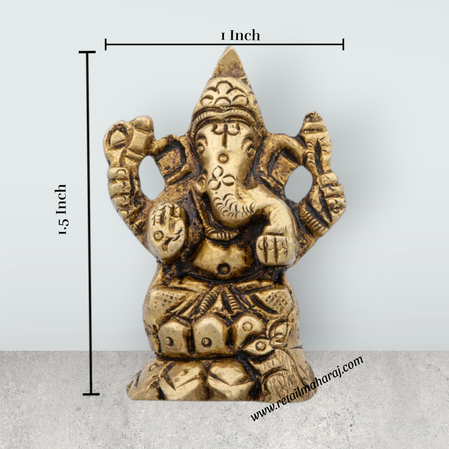 Ganesha Statue - 1.5 x 1 Inches | Vinayagar Statue/ Antique Brass Idol for Pooja/ 100 Gms Approx - Retail Maharaj