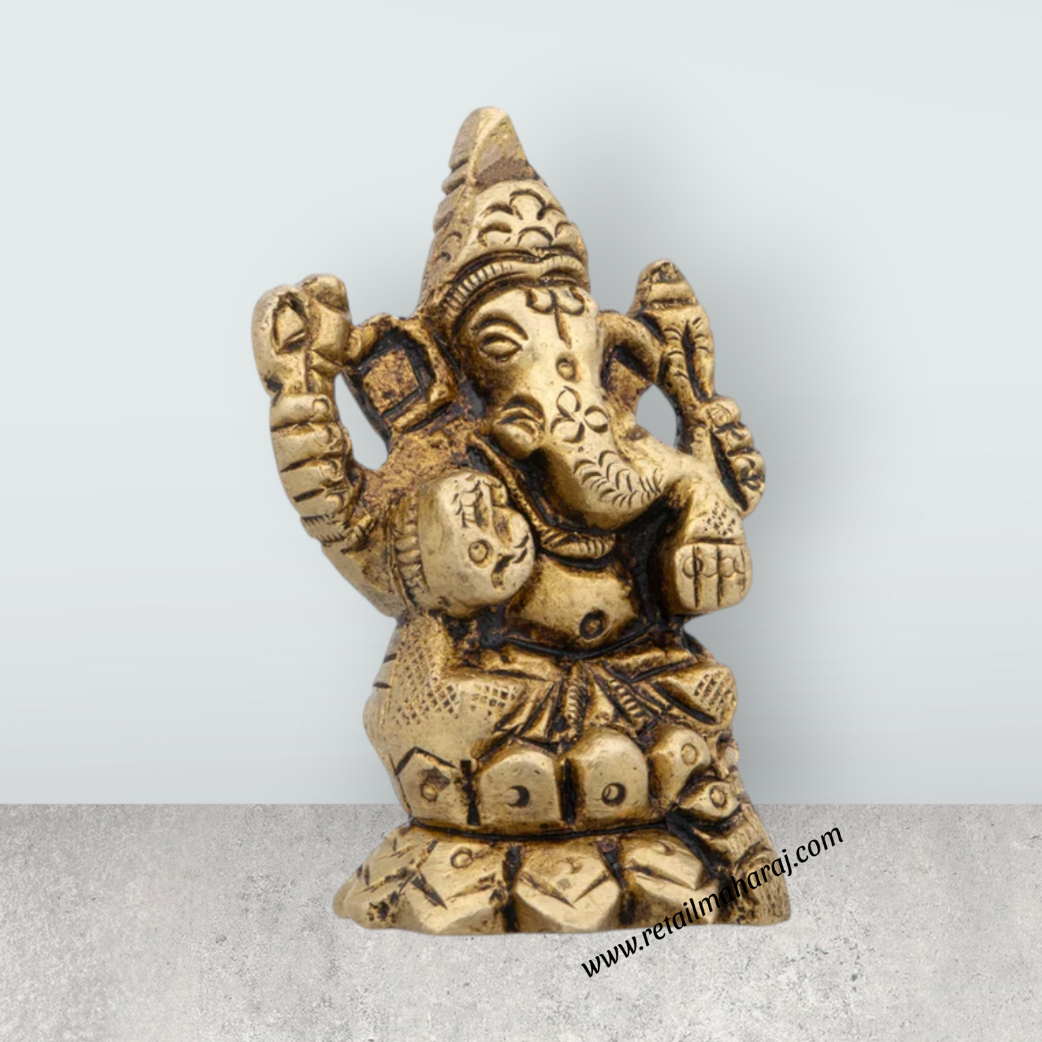Ganesha Statue - 1.5 x 1 Inches | Vinayagar Statue/ Antique Brass Idol for Pooja/ 100 Gms Approx - Retail Maharaj