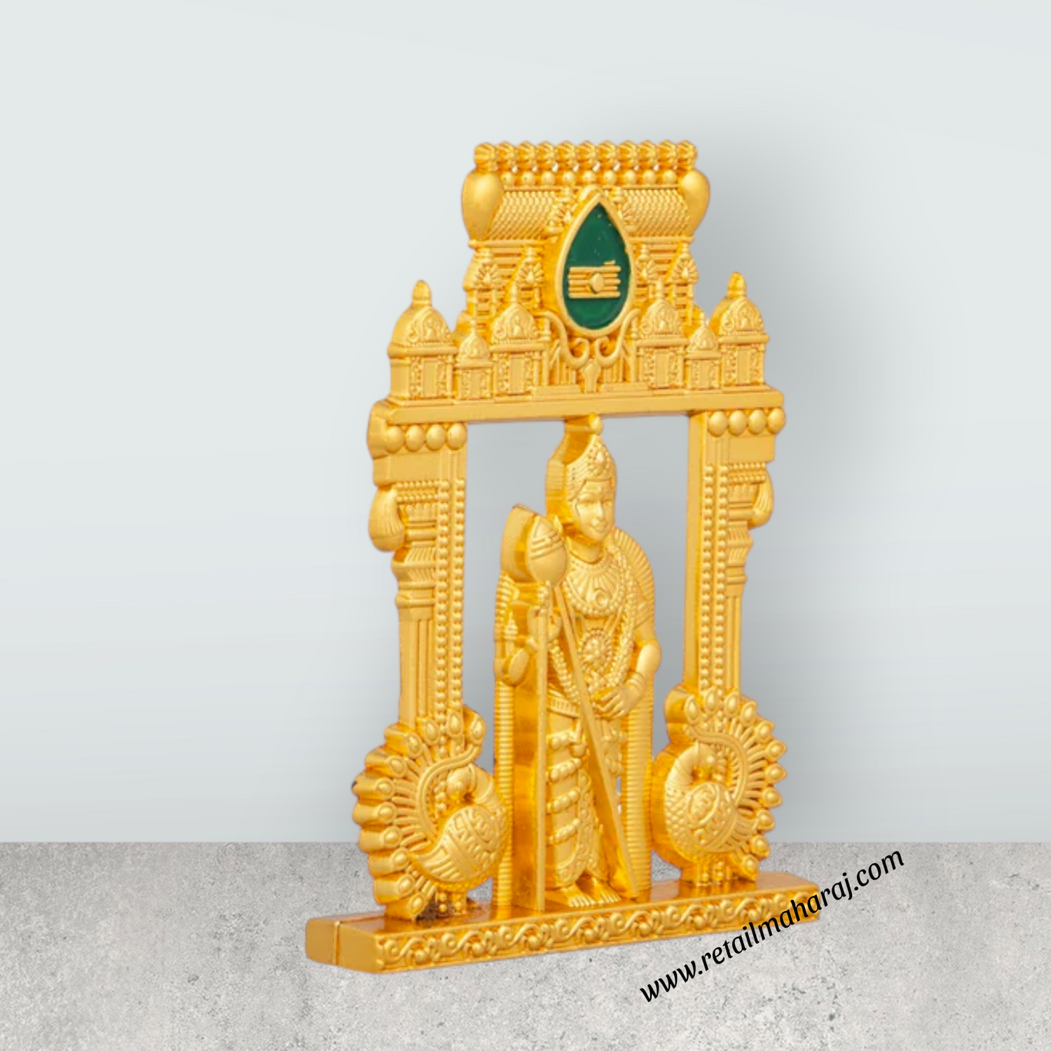 Murugan Statue With Temple Design Arch - 3 x 2.25 Inches | Zinc Kartikeya Statue/ Murugan Silai for Table Top - Retail Maharaj