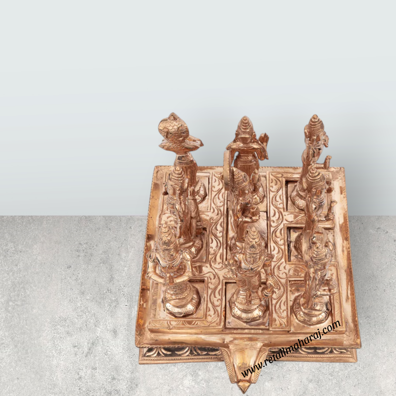 Nav Grah Murti With Peedam Set | Panchaloha Statue/ Navagraha Idol/ Navgrah Murti for Pooja - Retail Maharaj
