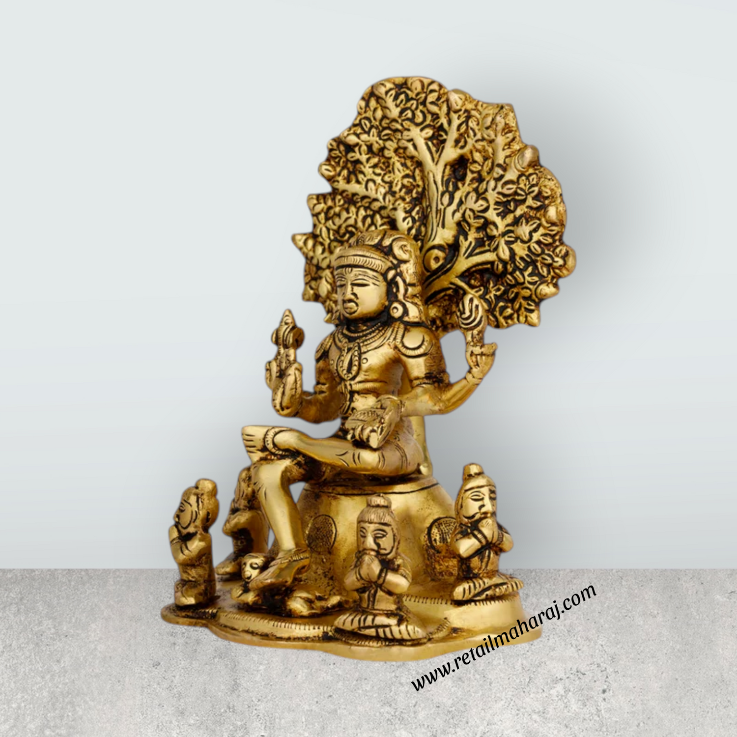 Dakshinamurthy Vigraham With Tree - 7 x 5 Inches | Antique Brass Idol/ Dakshinamurti Statue for Pooja